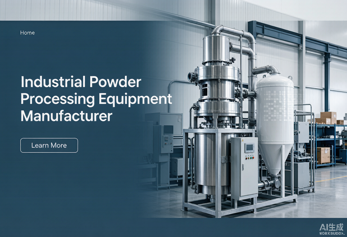 Línea industrial de procesamiento de polvo con área visual despejada para el título principal